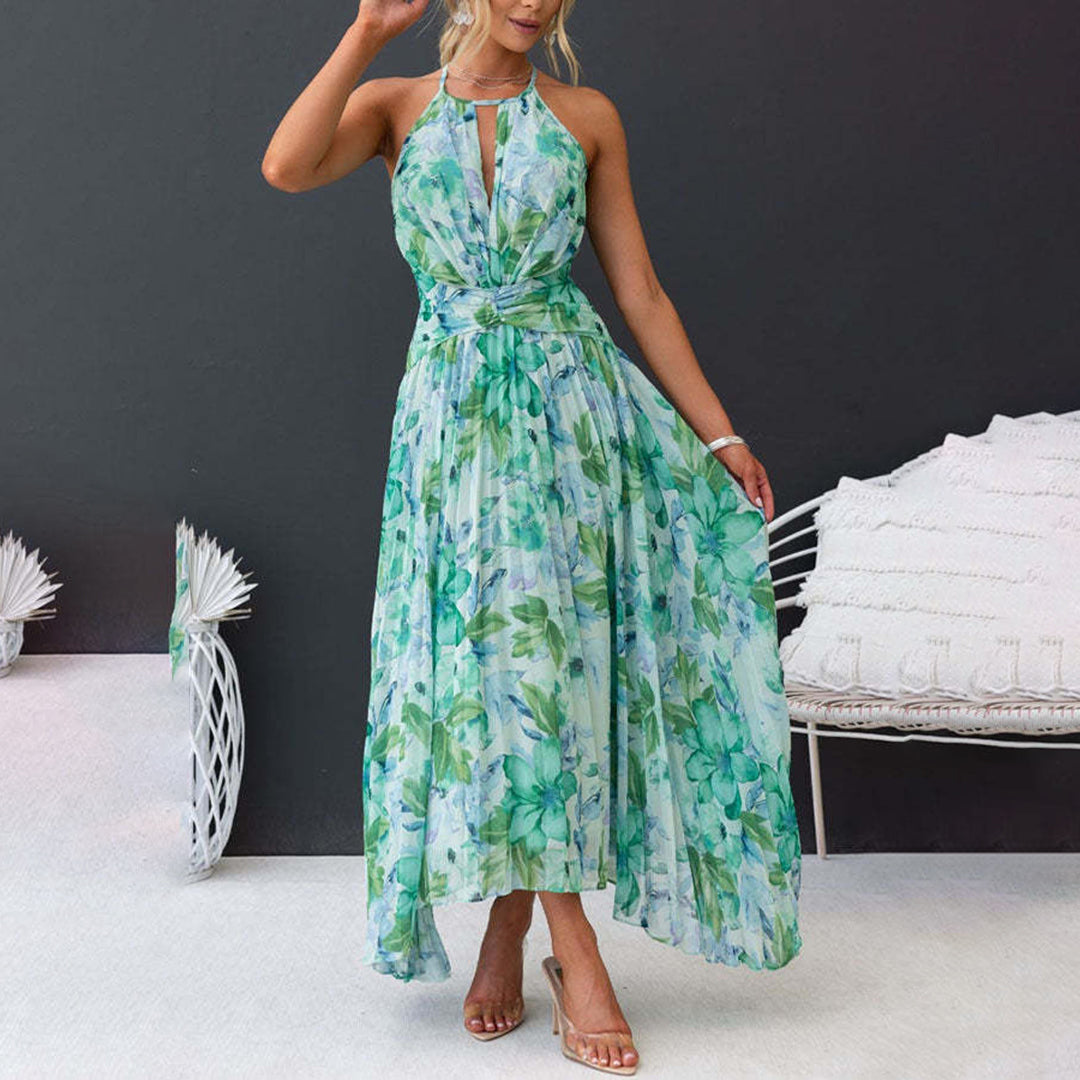Bianca | Women’s Halter Pleated Maxi Dress
