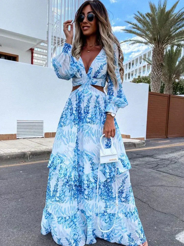Caroline | Womenâs Long Sleeve Side Cut Maxi Dress