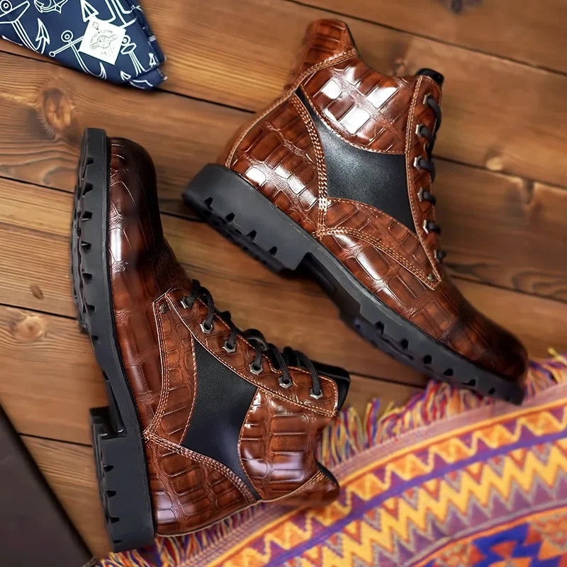 Carlsen | Men’s Crocodile Embossed Ankle Boots