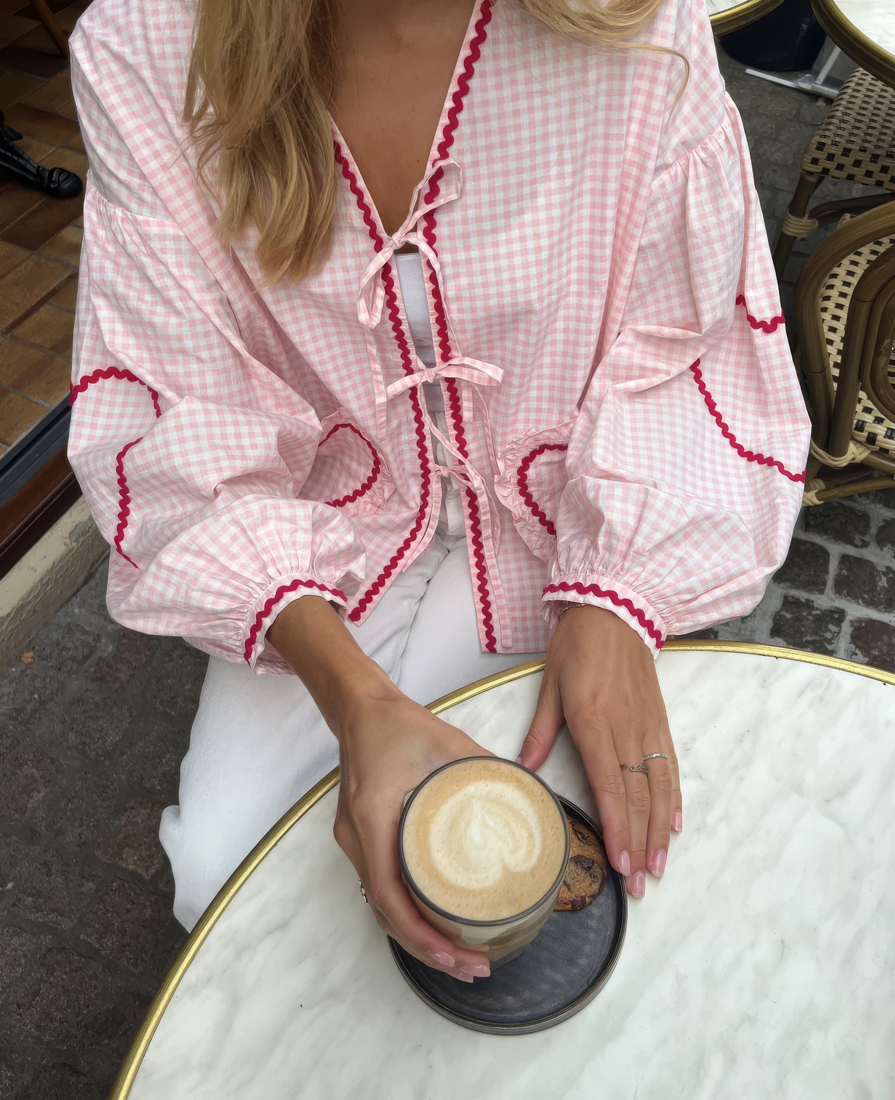 Cressida | Womenâs Gingham Heart Print Tie Front Blouse
