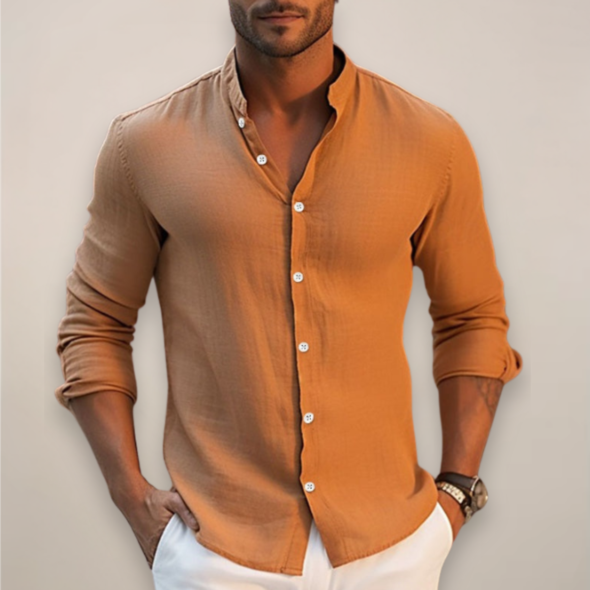 Gustaf | Men’s Long Sleeve Band Collar Shirt
