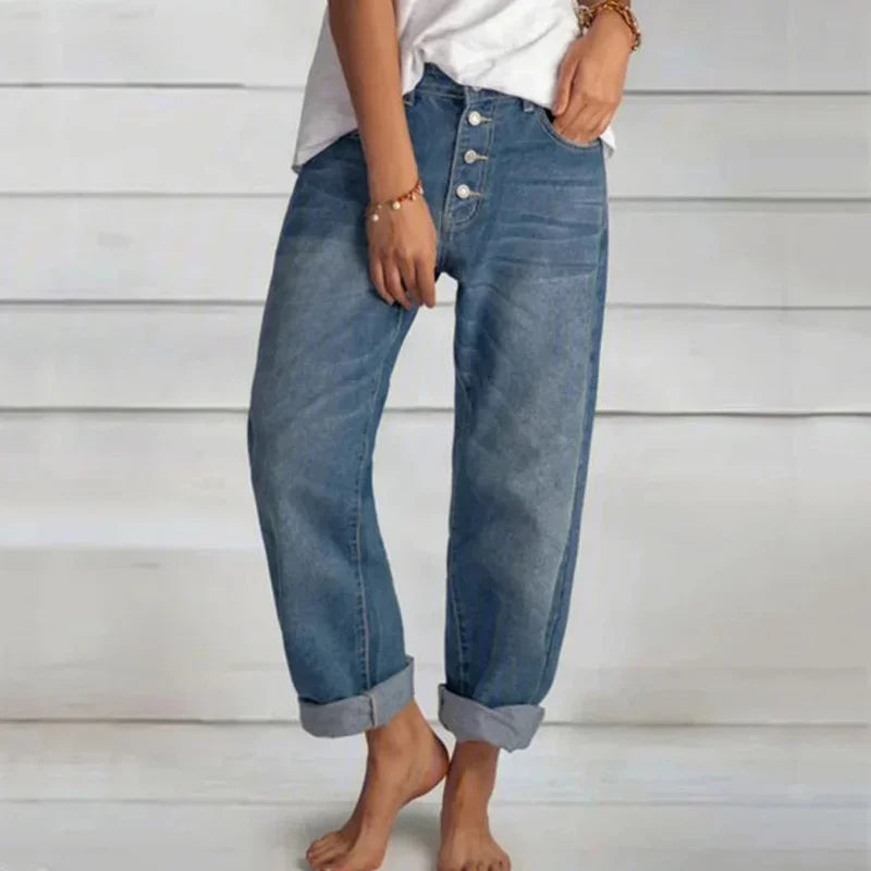 Kara | Womenâs Button Front Tapered Jeans