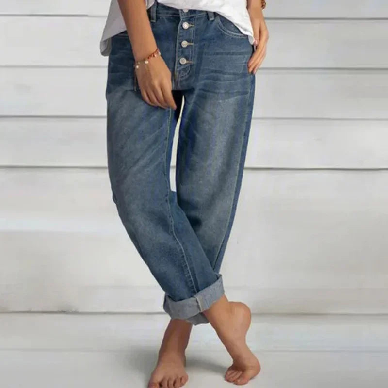 Kara | Womenâs Button Front Tapered Jeans