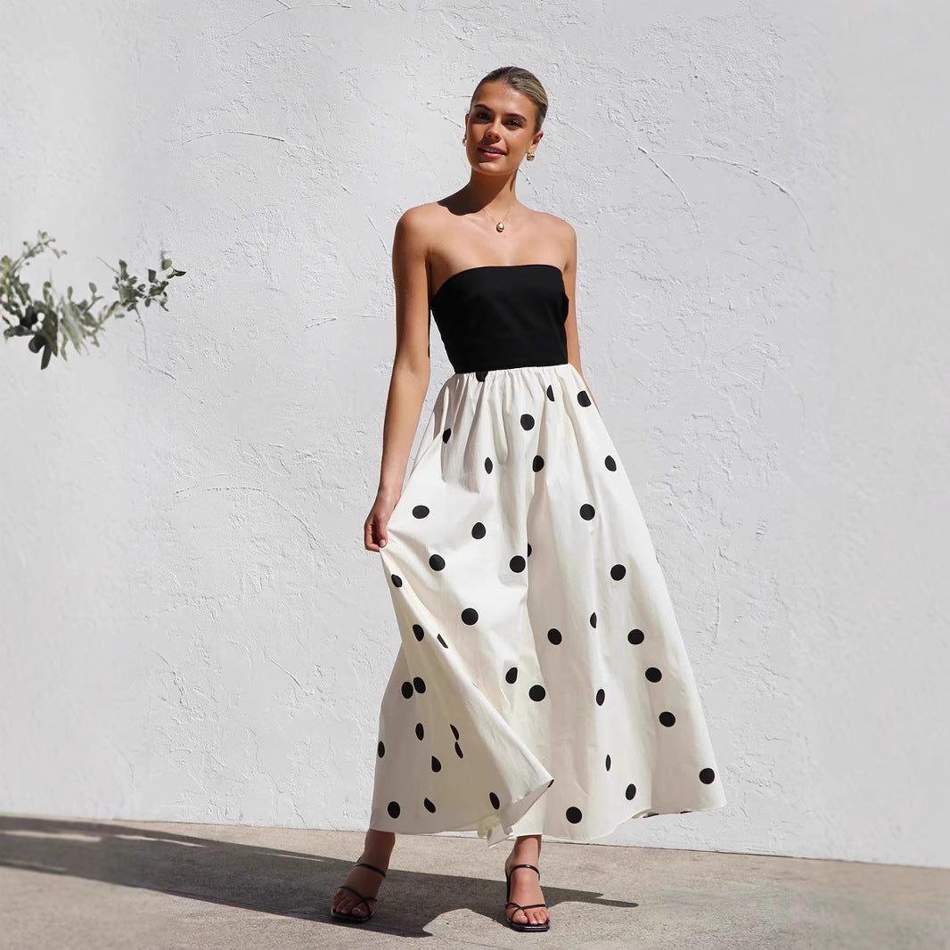 Nives | Womenâs Strapless Polka Dot Maxi Dress