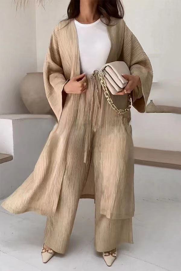 Eudora | Womenâs Pleated Kimono Wide Leg Two-Piece Set
