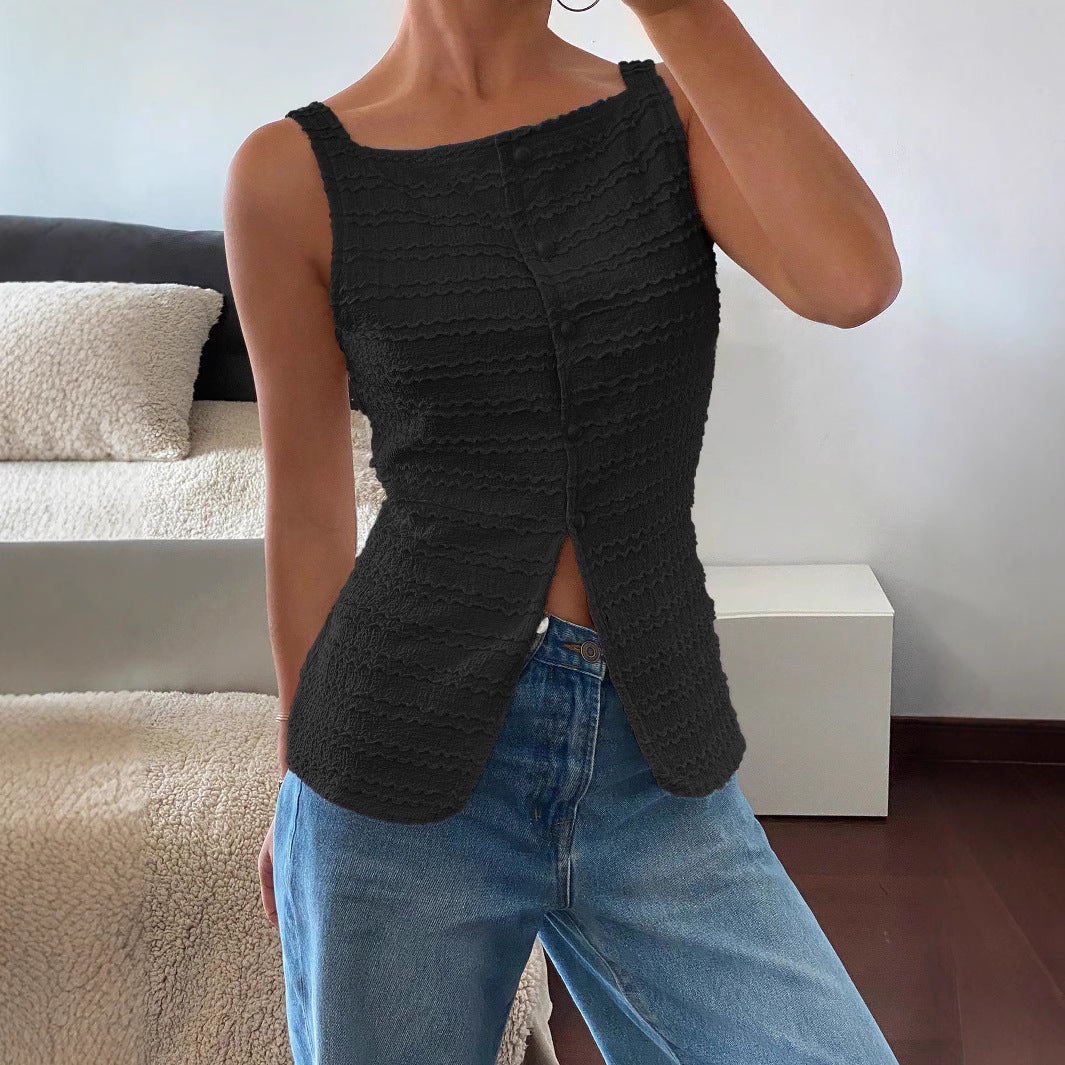 Taisiya | Womenâs Sleeveless Textured Button Front Top