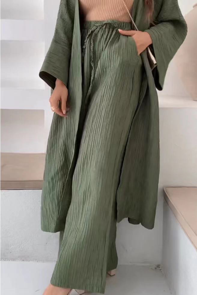 Eudora | Women’s Pleated Kimono Wide Leg Two-Piece Set