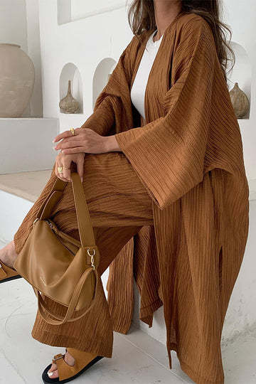 Eudora | Women’s Pleated Kimono Wide Leg Two-Piece Set