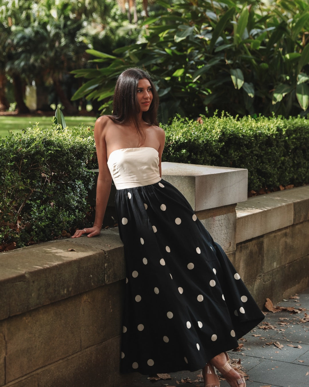 Nives | Womenâs Strapless Polka Dot Maxi Dress