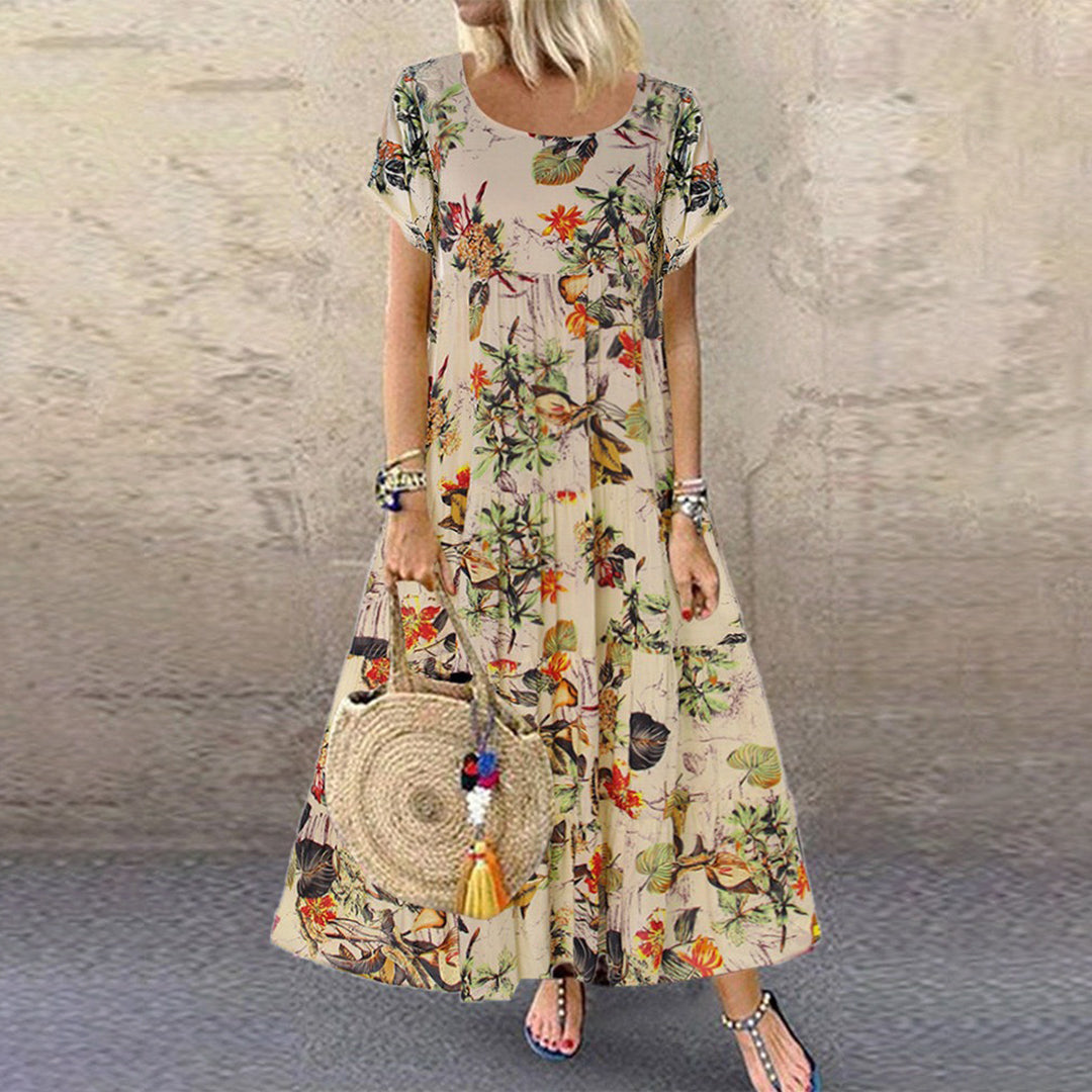 Oksana | Womenâs Floral Maxi Short Sleeve Dress