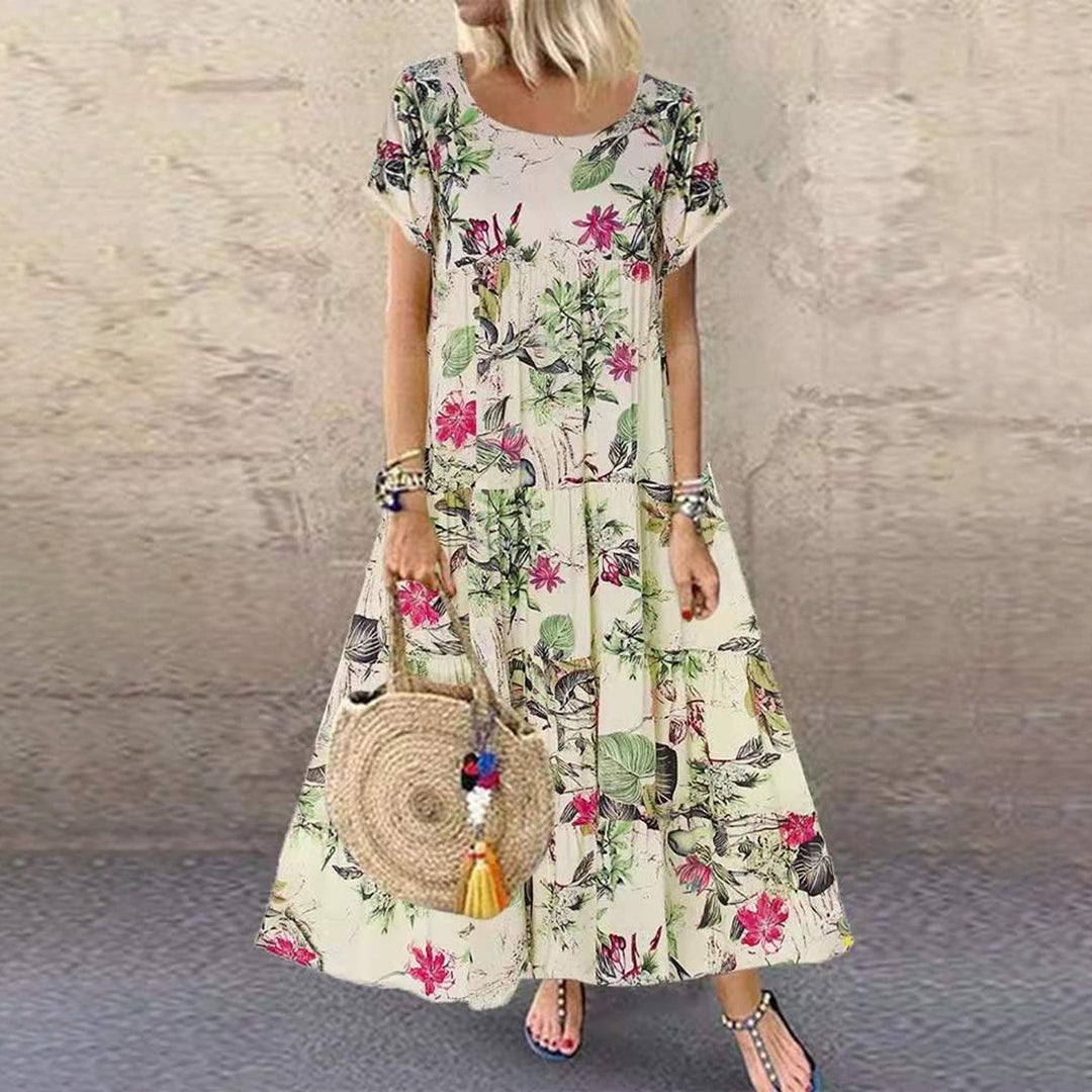 Oksana | Womenâs Floral Maxi Short Sleeve Dress
