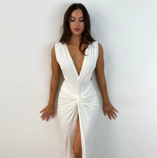 Mireia | Womenâs Front Slit Plunging Maxi Dress