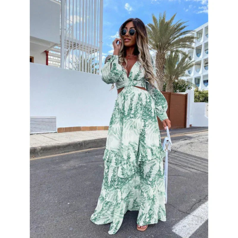 Caroline | Womenâs Long Sleeve Side Cut Maxi Dress