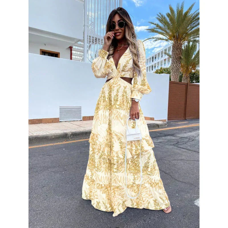 Caroline | Women’s Long Sleeve Side Cut Maxi Dress