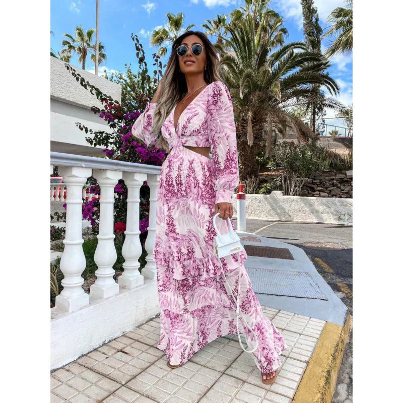 Caroline | Women’s Long Sleeve Side Cut Maxi Dress