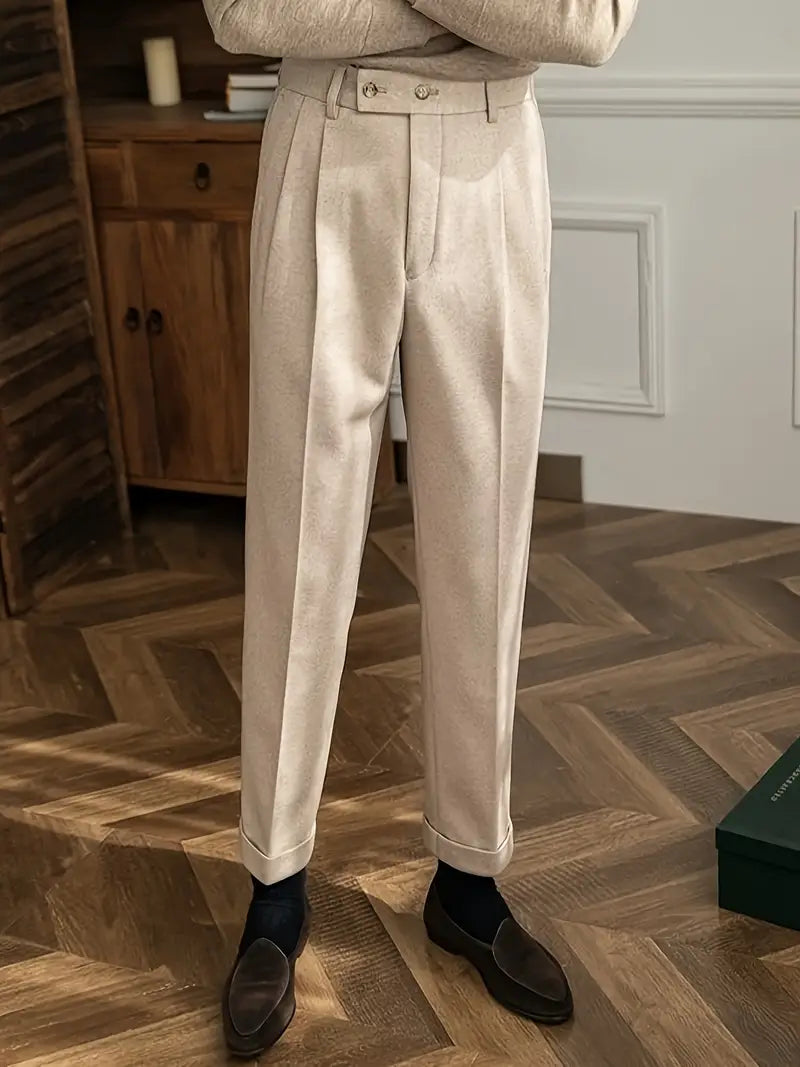 Simon | Men’s Tailored Straight Leg Folded Hem Trousers