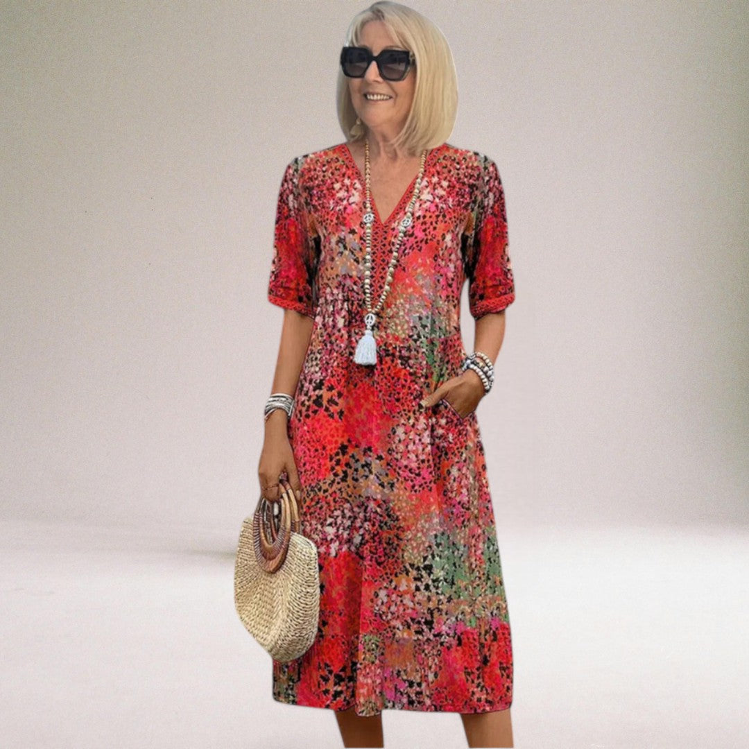 Daiva | Womenâs V-Neck Summer Midi Dress