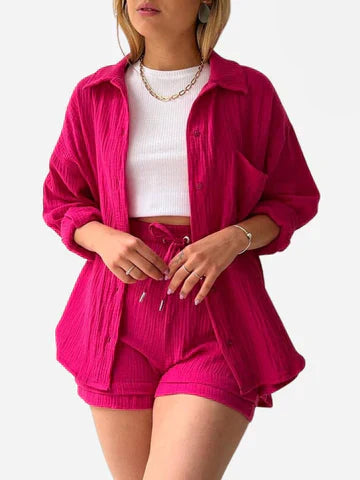 Kalista | Womenâs Loose Overshirt Shorts Two-Piece Outfit Set