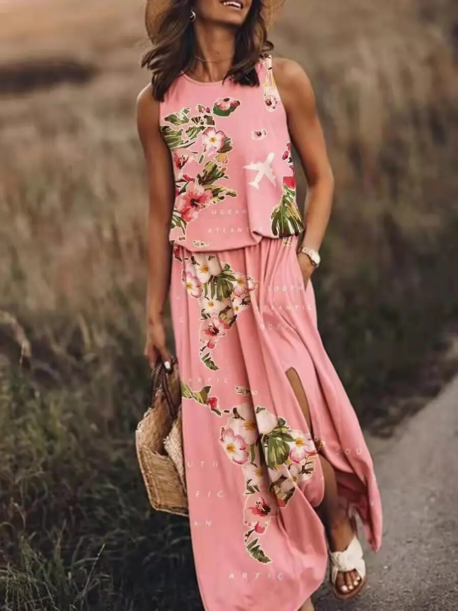 Lucianna | Womenâs Graphic Print Sleeveless Maxi Dress