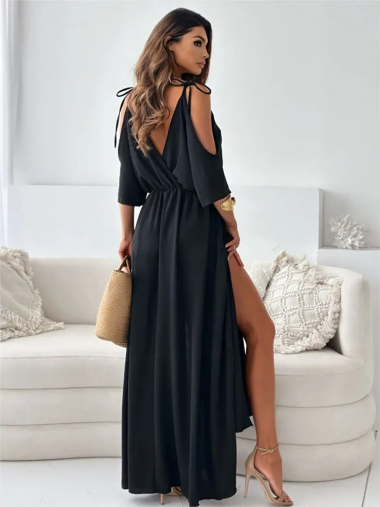 Malte | Womenâs Cold Shoulder Wrap Maxi Dress