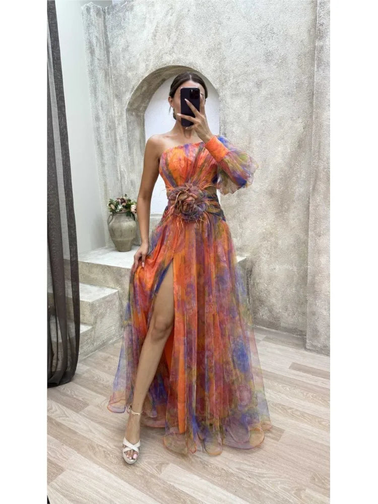 Belen | Womenâs One Shoulder Floral Maxi Dress