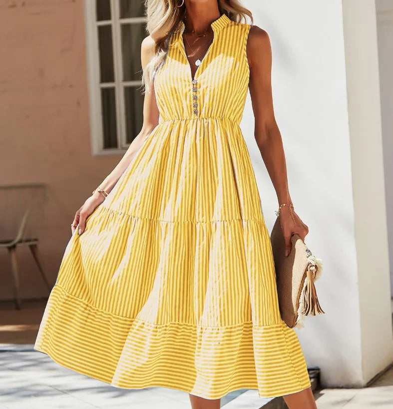 Violeta | Women’s Striped Flowy Summer Midi Dress