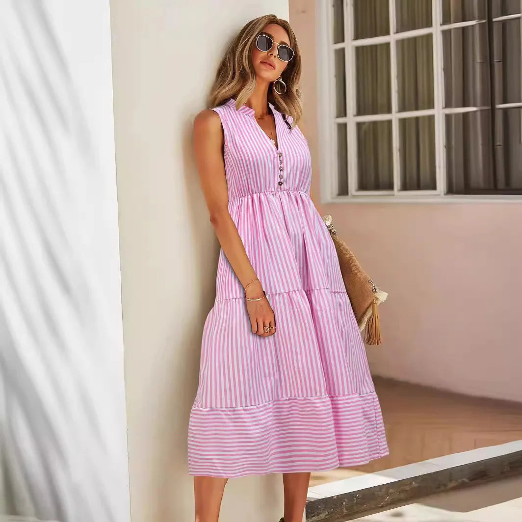 Violeta | Women’s Striped Flowy Summer Midi Dress
