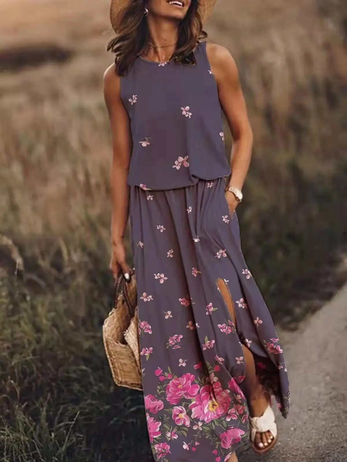 Lucianna | Women’s Graphic Print Sleeveless Maxi Dress
