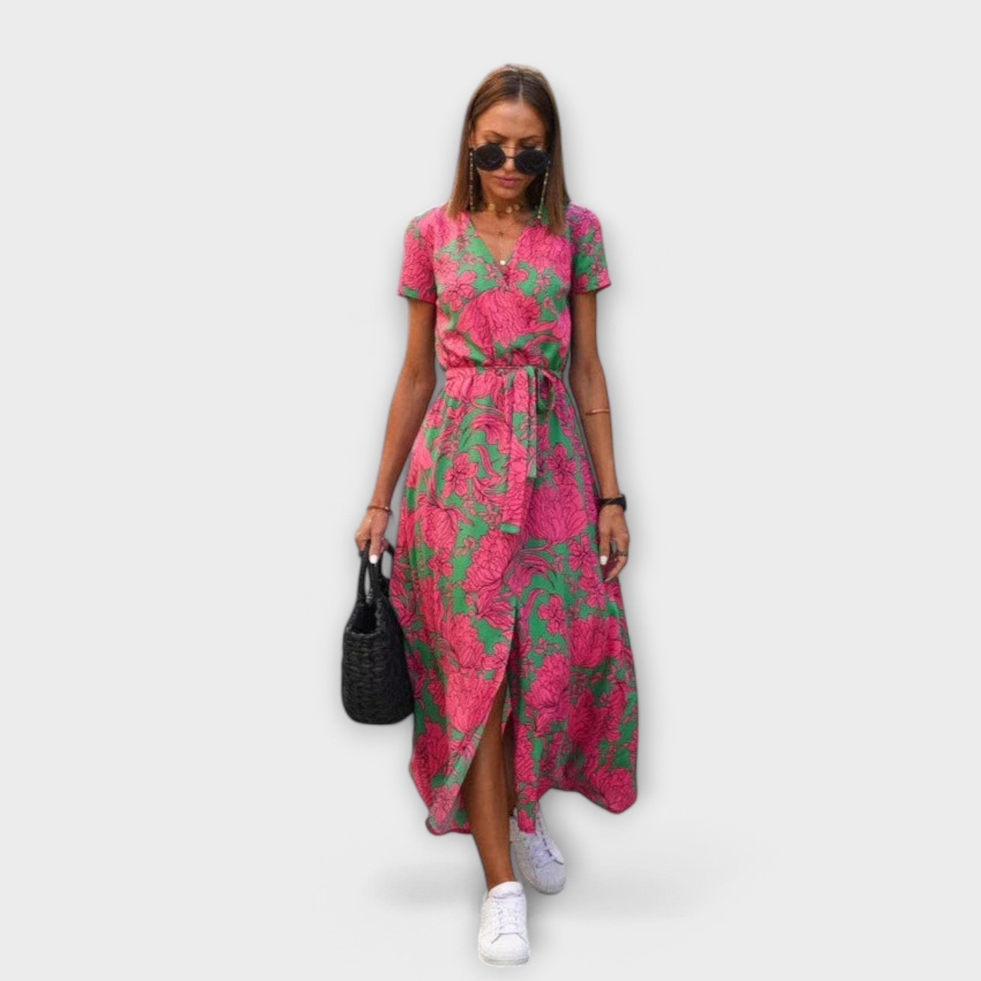 Mariz | Womenâs Short Sleeve Pleated Midi Dress