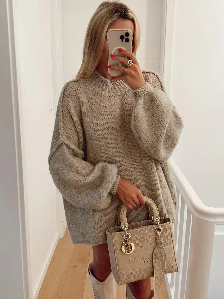 Molly | Womenâs Knit Mock Neck Sweater Mini Dress