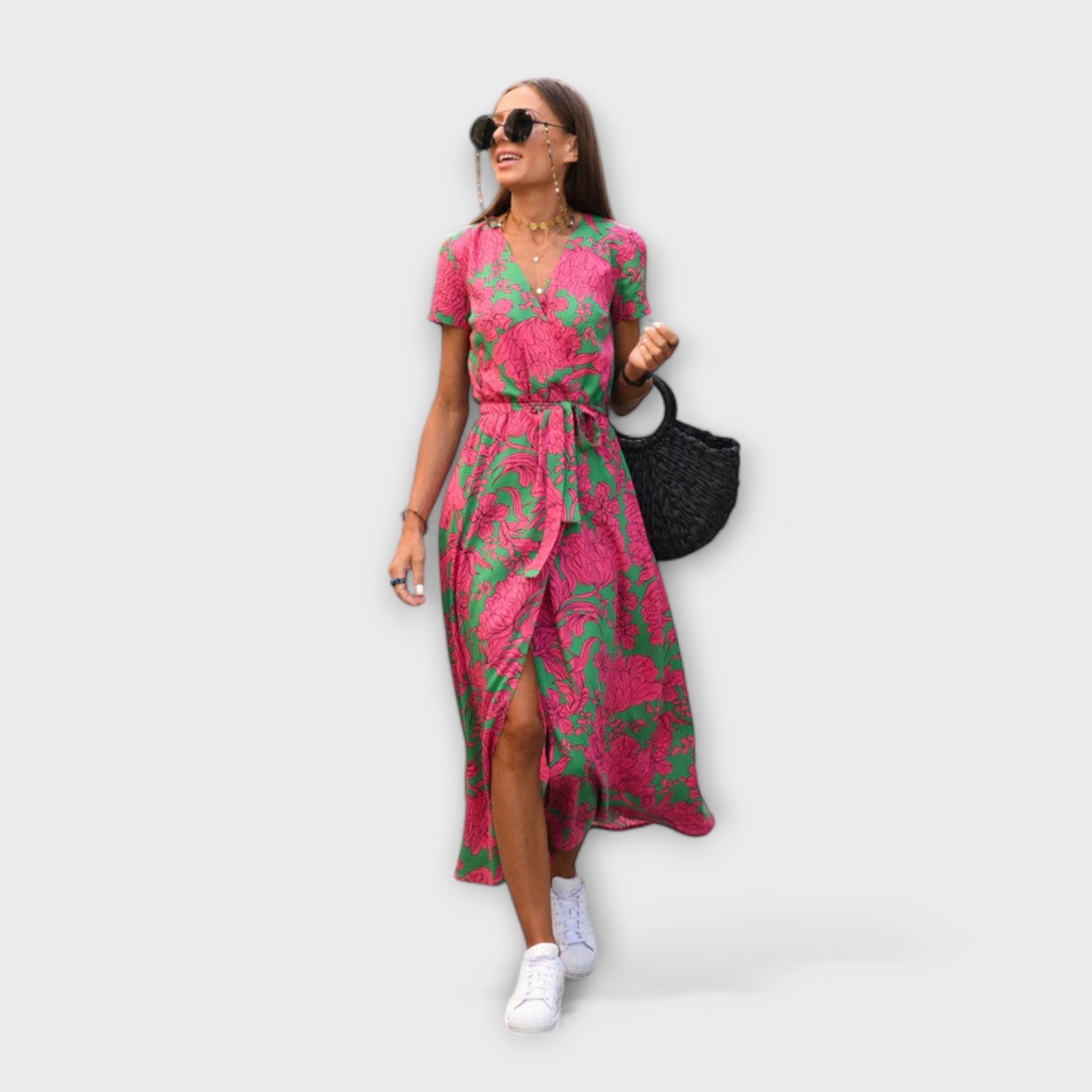 Mariz | Womenâs Short Sleeve Pleated Midi Dress