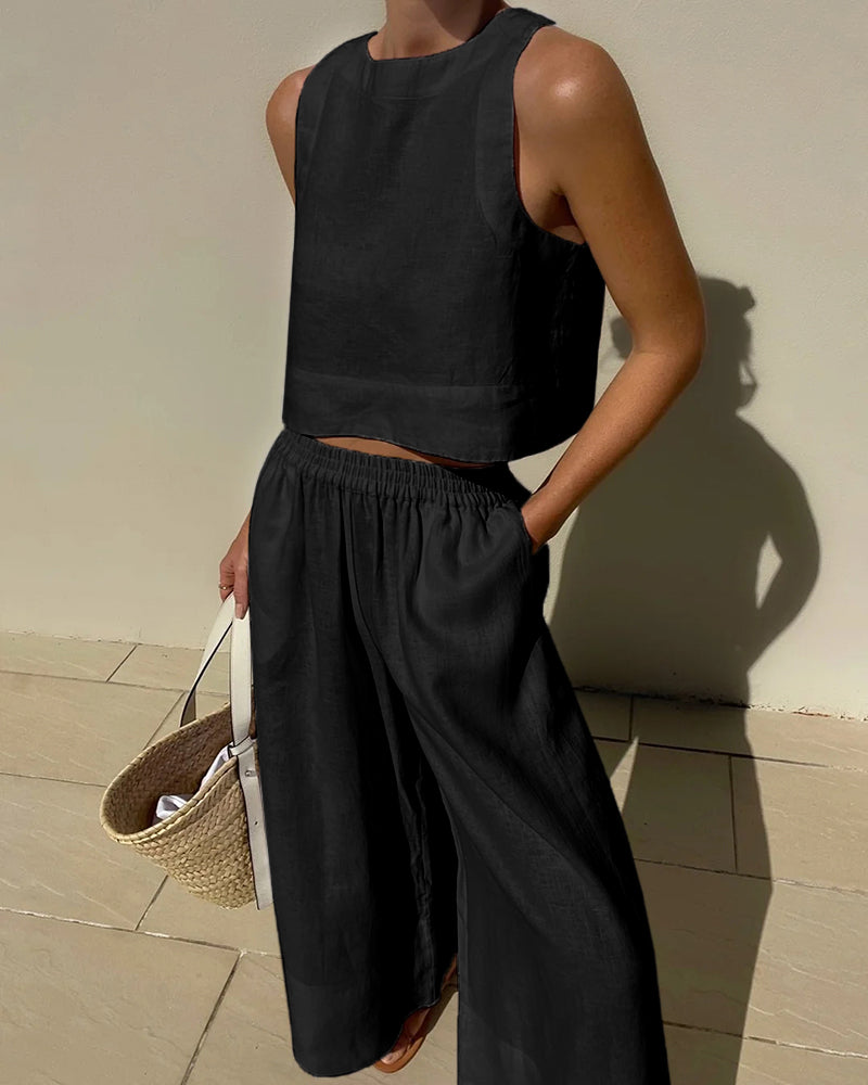 Mireia | Womenâs Sleeveless Wide Leg Two-Piece Set