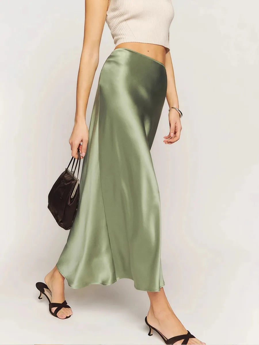 Odelia | Womenâs Satin Midi Skirt