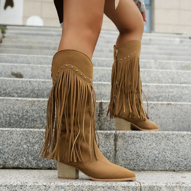 Milica | Womenâs Cowboy Mid Calf Heeled Boots