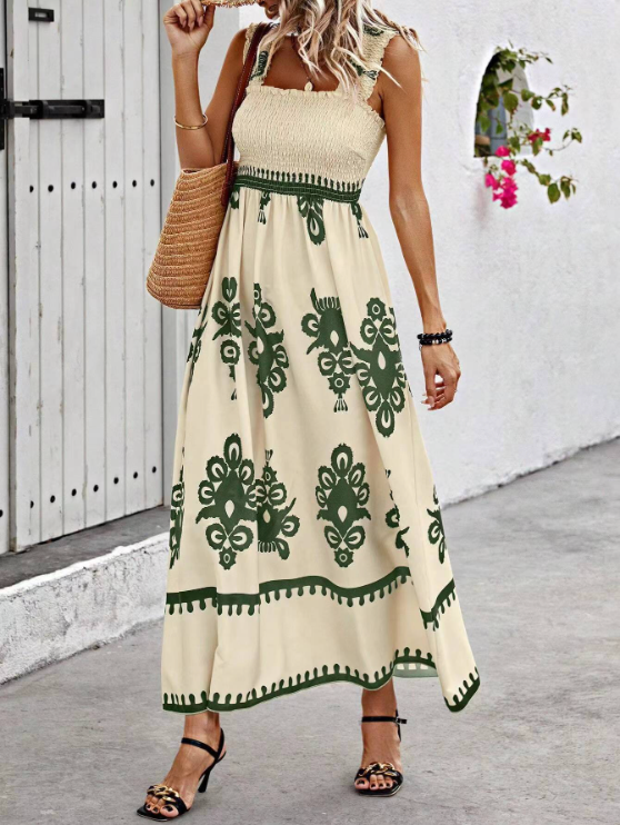 Lilias | Womenâs Smocked Printed Maxi Dress