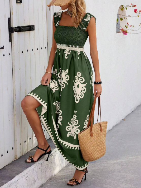 Lilias | Womenâs Smocked Printed Maxi Dress