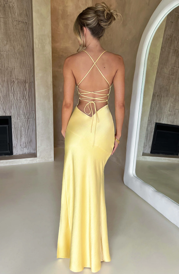 Ilaria | Womenâs Thin Strap High Slit Maxi Dress