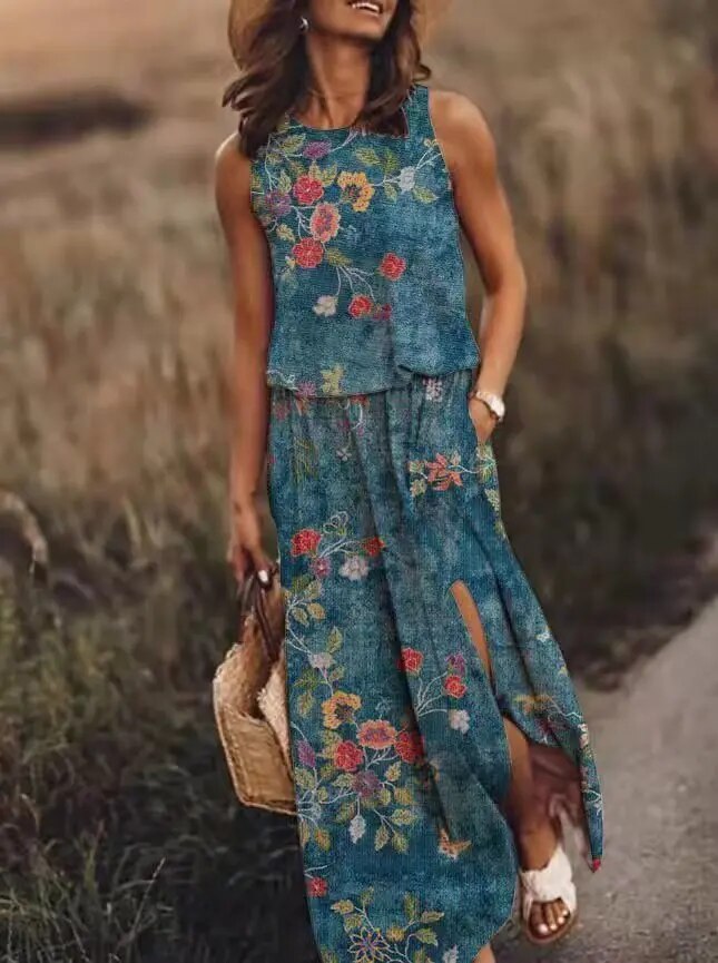 Lucianna | Women’s Graphic Print Sleeveless Maxi Dress