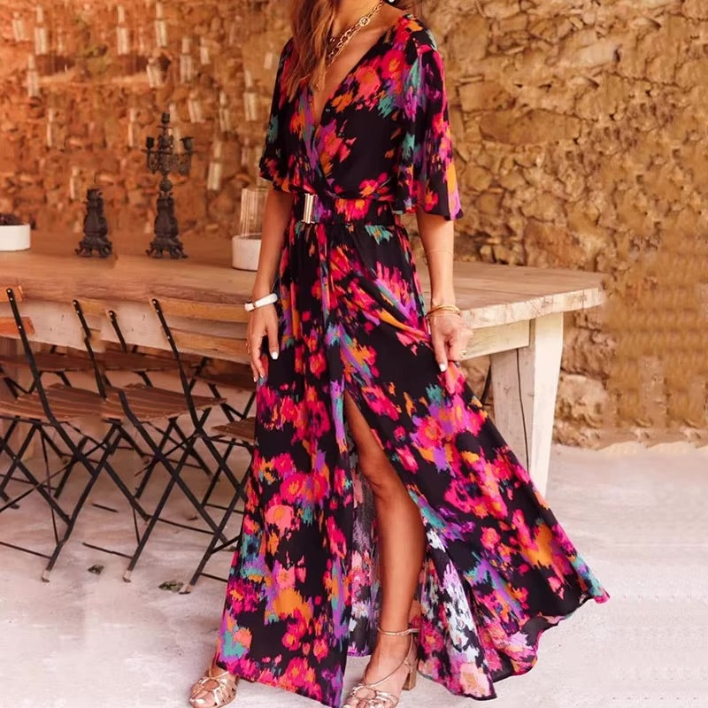 Olwen | Womenâs V-Neck Wrap Maxi Dress