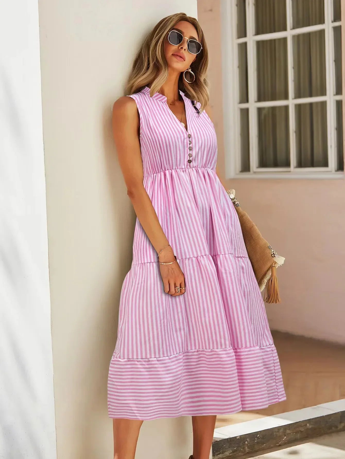 Violeta | Women’s Striped Flowy Summer Midi Dress
