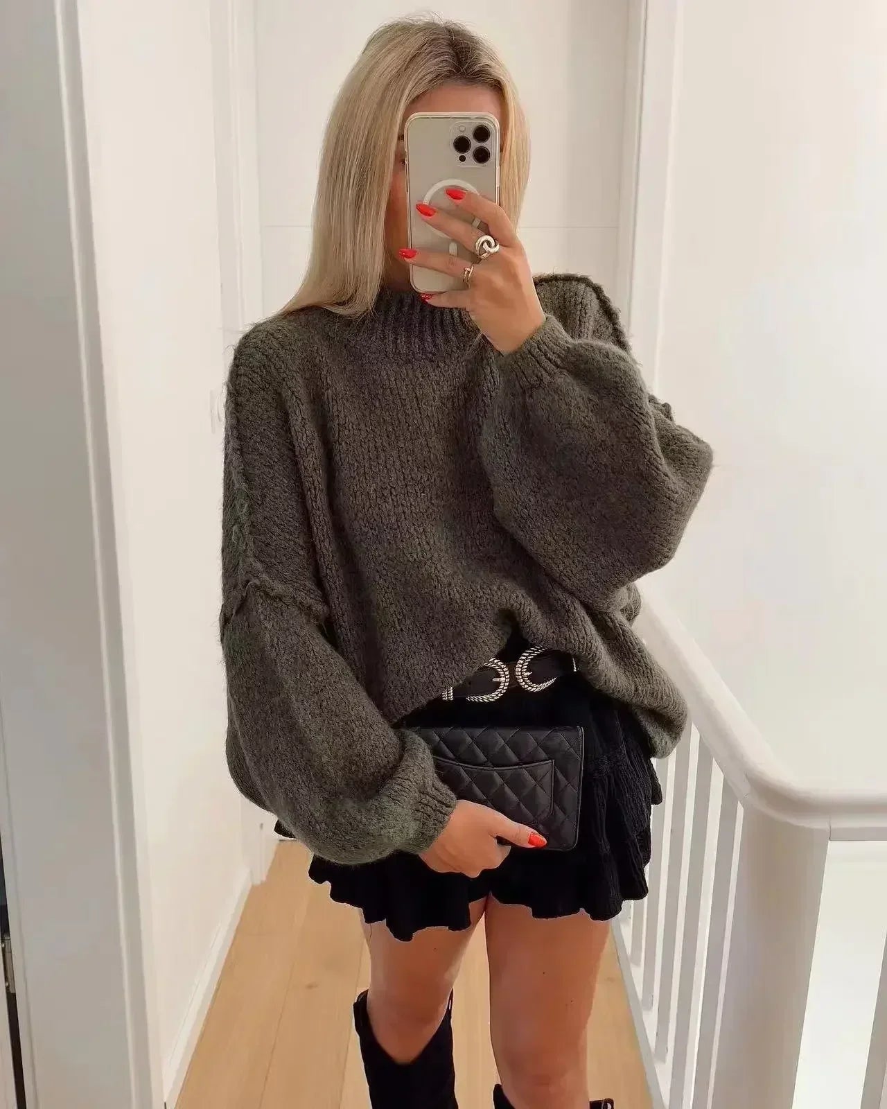 Molly | Womenâs Knit Mock Neck Sweater Mini Dress