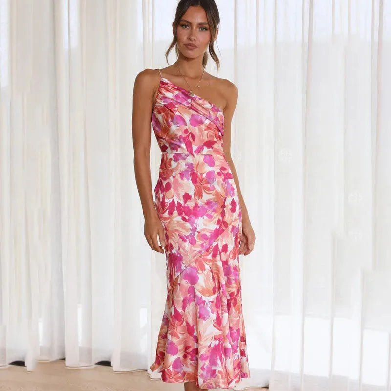 Nicolette | Womenâs One-Shoulder Floral Midi Dress