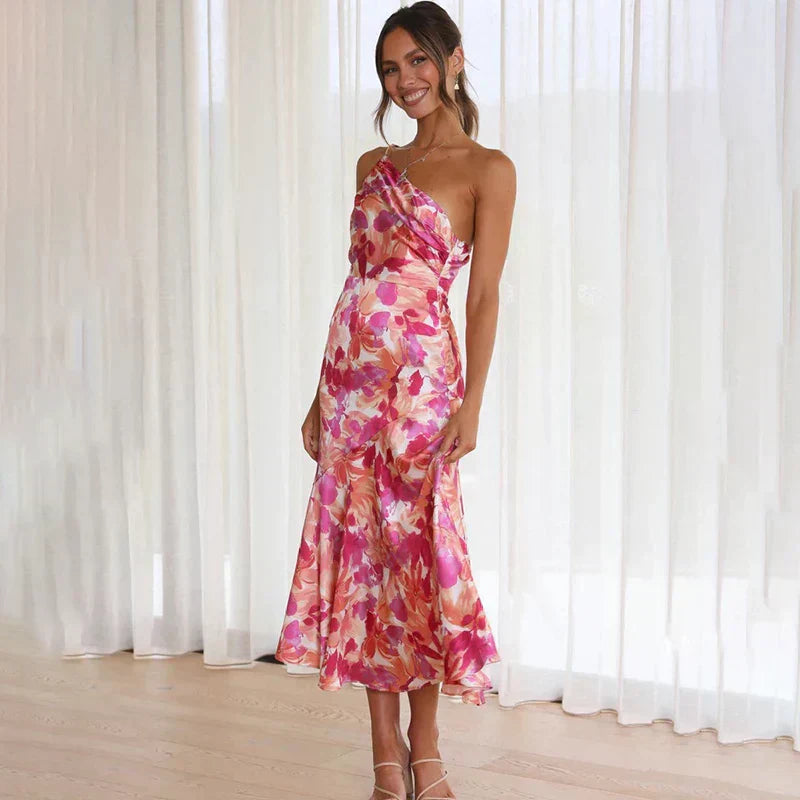 Nicolette | Womenâs One-Shoulder Floral Midi Dress