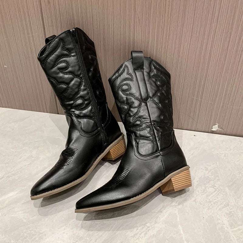 Lourdes | Womenâs Embroidered Mid-Calf Boots