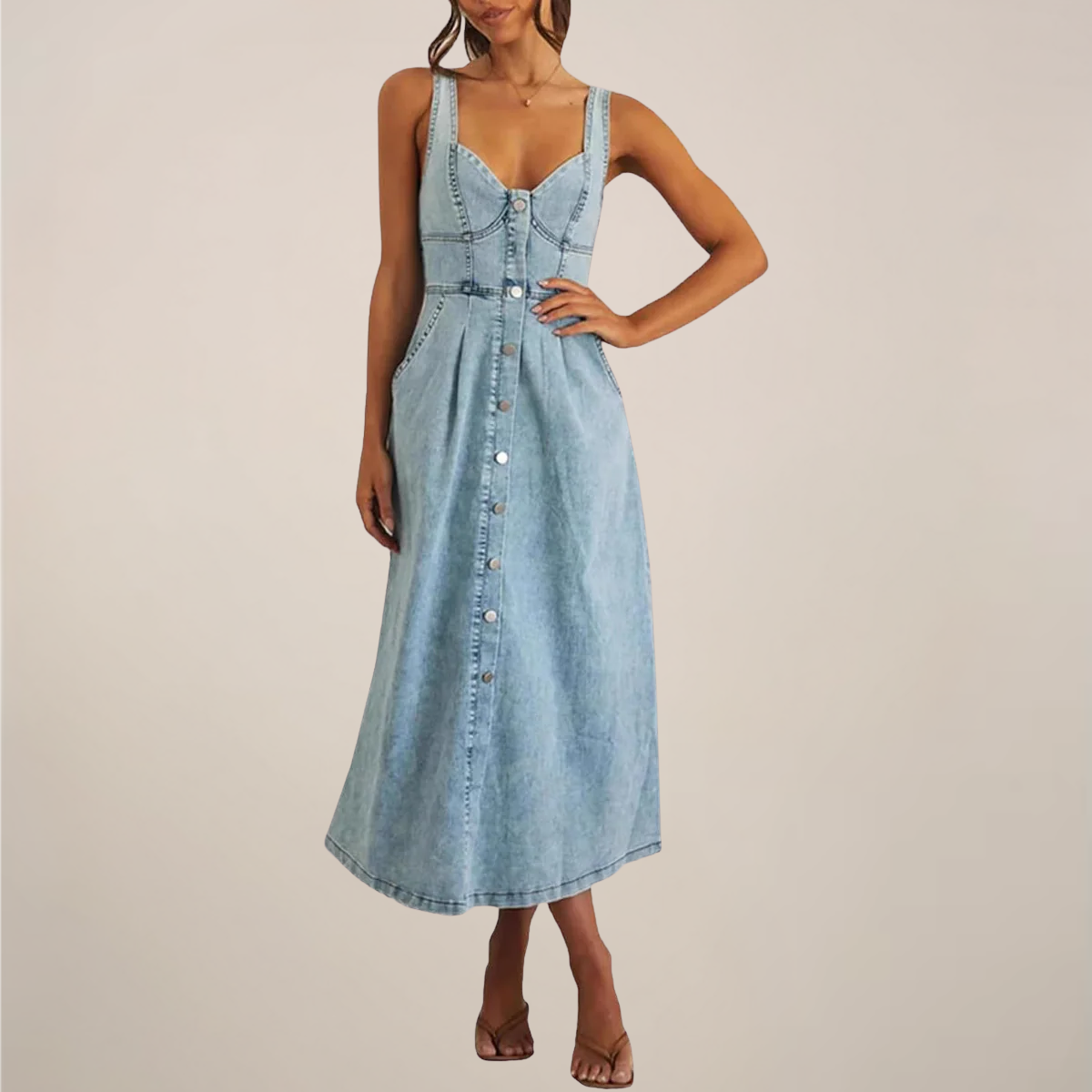Caty | Womenâs Sleeveless Denim Midi Dress