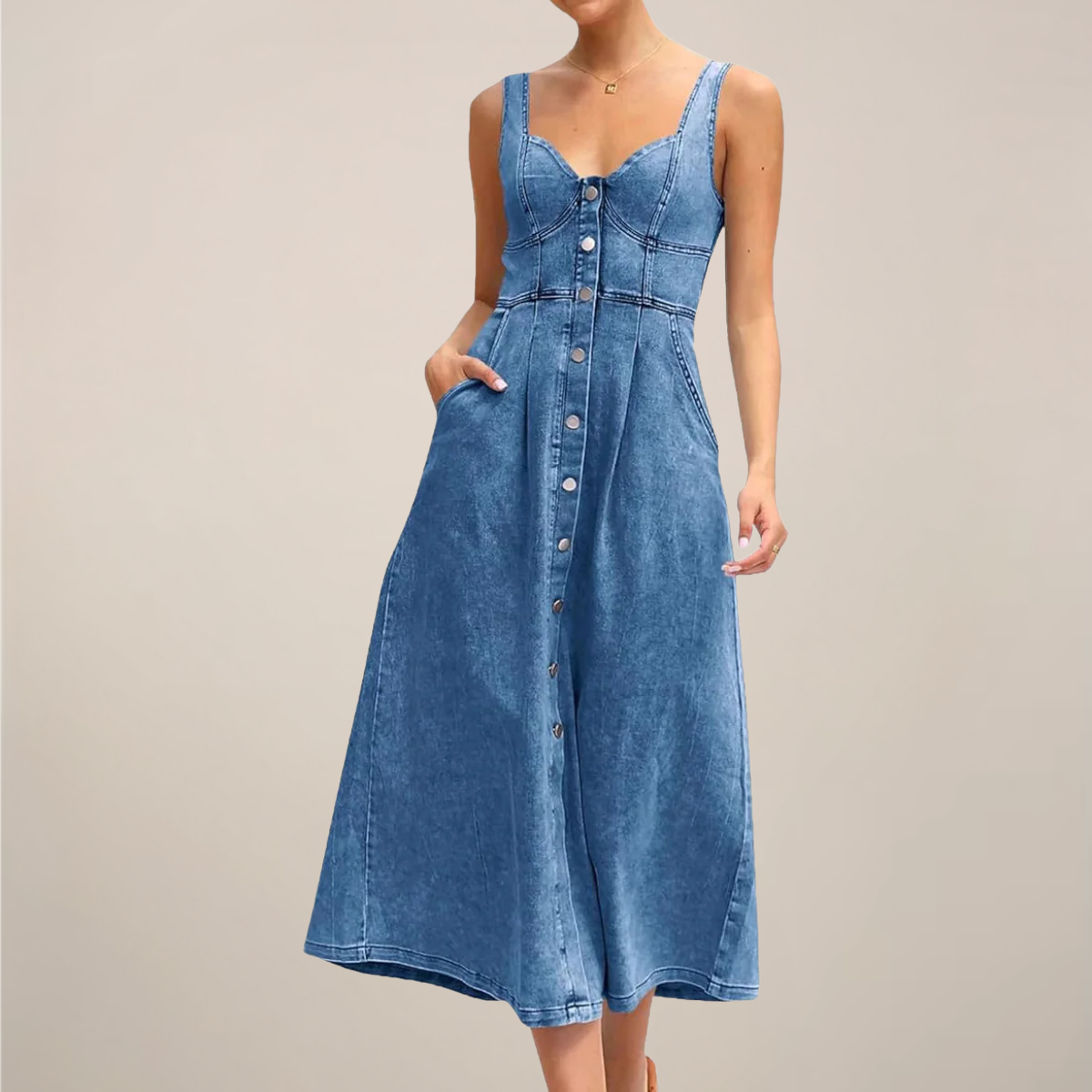 Caty | Womenâs Sleeveless Denim Midi Dress