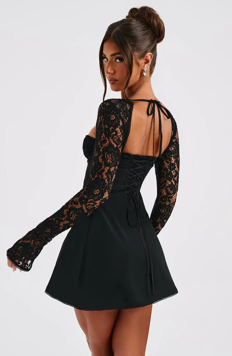 Isla | Women’s Corset Back Long Sleeve Mini Dress