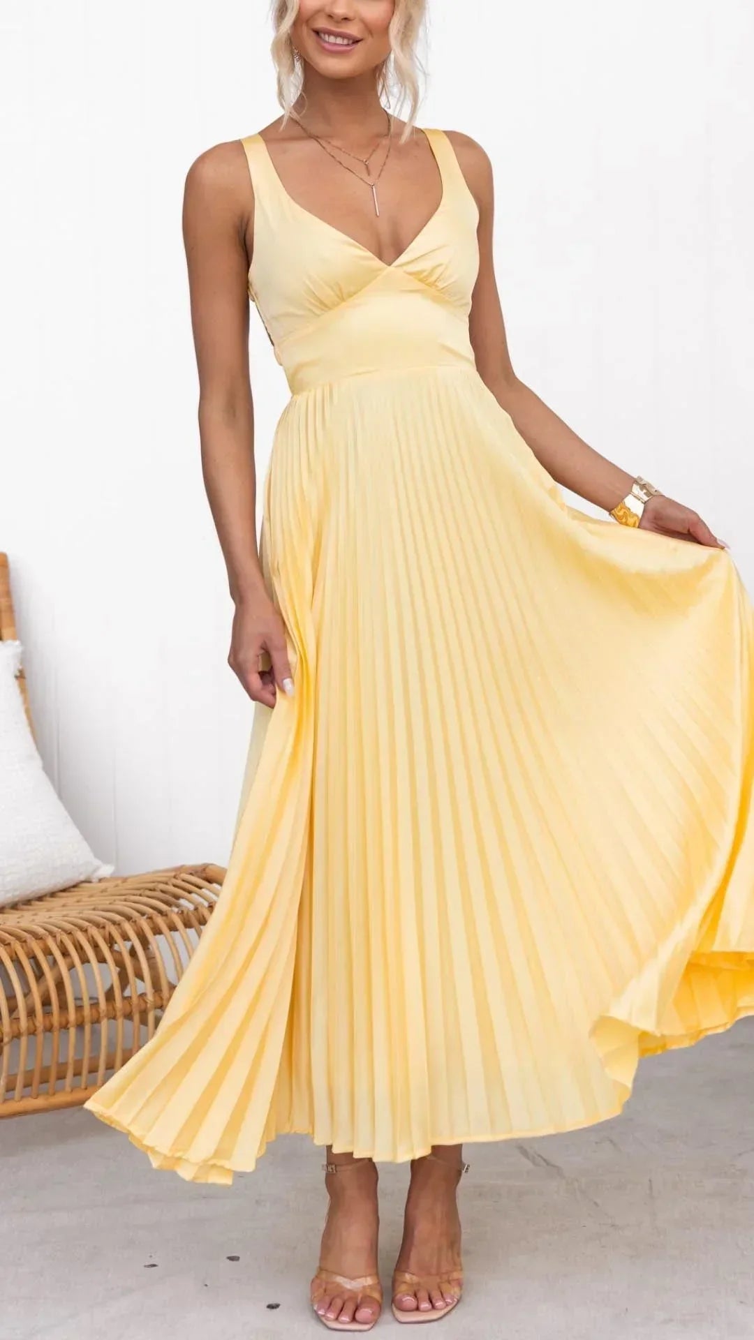 Greta | Womenâs Pleated Crossover Back Maxi Dress