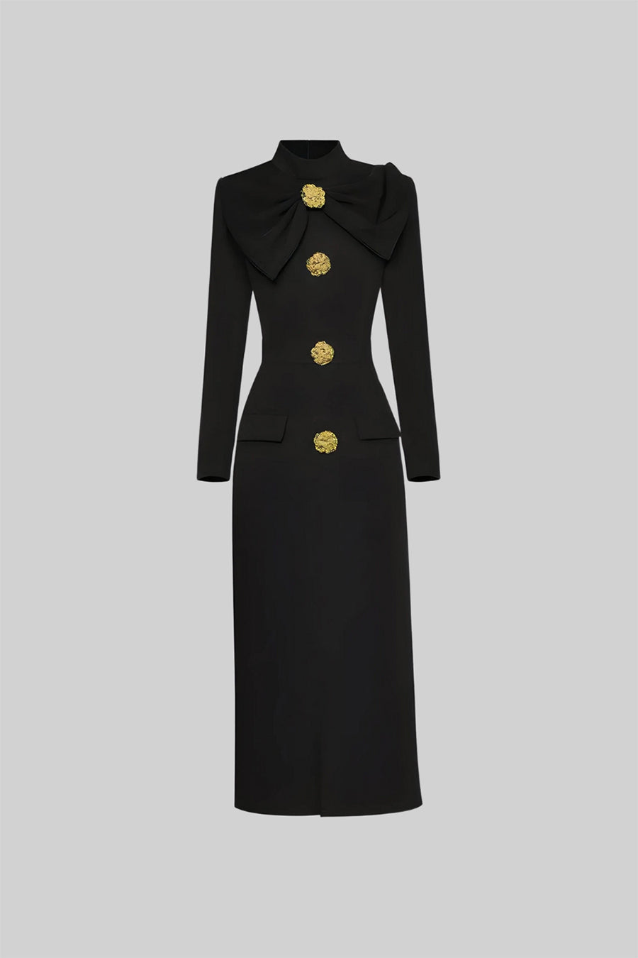 Mireille| Womenâs Long Sleeve High Neck Midi Dress