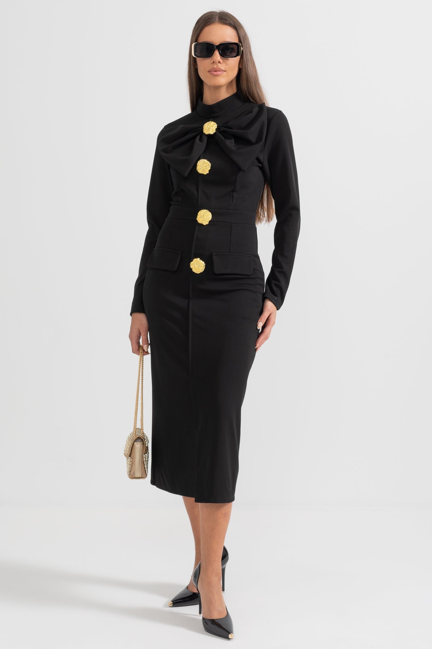 Mireille| Women’s Long Sleeve High Neck Midi Dress